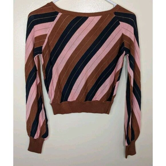 Foxiedox Top Pullover Cropped Striped Knit Long Sleeve Size Small - Picture 2 of 8